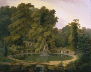 Tempel, fontein en grot in Sezincote Park