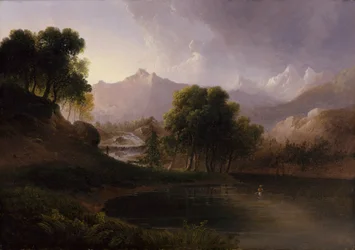 Landschap met stroom en bergen