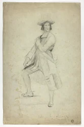 Studie voor staande man met sjerp en dramatische pose