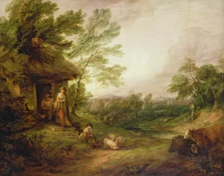 Cottage deur met meisje en varkens, c.1786
