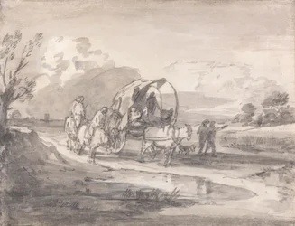 Open Landschap met Ruiters en Overdekte Kar