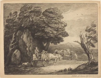 Bosrijk Landschap met Twee Landelijke Karren en Figuren