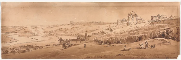 Een selectie van twintig van de meest pittoreske uitzichten in Parijs: Uitzicht vanaf het paleisterras in St. Germain-en-Laye, het aquaduct van Marli in de verte gezien