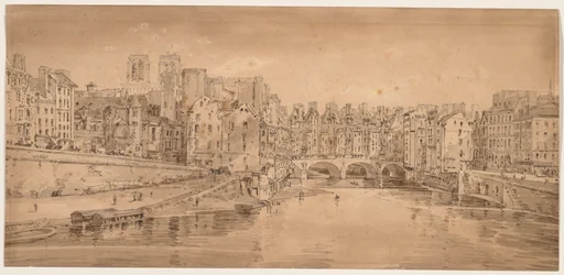 Een selectie van twintig van de meest pittoreske uitzichten in Parijs: Uitzicht op Pont St. Michel, genomen vanaf Pont Neuf