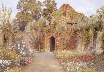 Een Ommuurde Tuin met Oud Tuinhuis