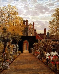 Ochtend in oktober in de tuinen, Loseley, Surrey