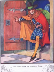 "En daar kwam de vreemdste figuur" (kleurenlitho)
