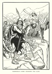 Hannibals leger steekt de Alpen over (litho)