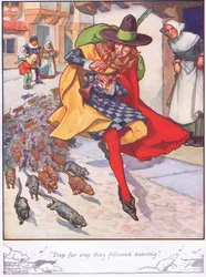 "Stap voor stap volgden ze dansend" (kleurenlitho)