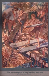 Nu moesten er nog korte planken overheen worden gelegd (kleurenlitho).