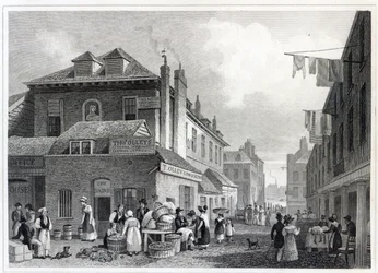 Hungerford Market, Strand, gegraveerd door Thomas Barber, 1830