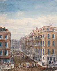 Uitzicht op King Street, kijkend naar het noorden vanaf Cheapside naar de Guildhall, City of London
