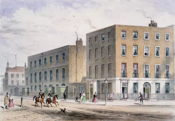 Uitzicht op Soho Square en de katholieke kapel, 1850