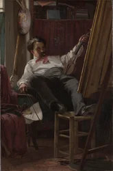Zelfportret van de kunstenaar in zijn atelier