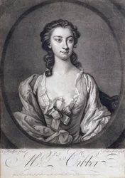 Portret van mevrouw Cibber, actrice en zangeres, gegraveerd door John Faber, 1746