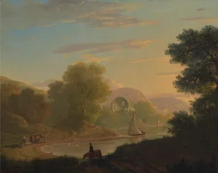 Een denkbeeldige kustscène, met de Tempel van Venus in Baiae