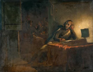 Interieur met Britse legerofficieren (olieverf op doek)