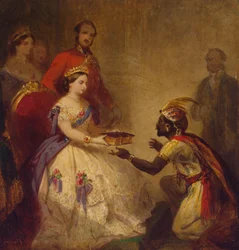 Koningin Victoria geeft de Bijbel aan een Afrikaans opperhoofd (Het geheim van Engelands grootsheid)