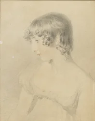 Borstbeeldportret van Susan Bloxam, naar links gedraaid (detail)