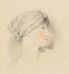 Portret van mevrouw Jens Wolff, in profiel naar rechts, een tulband dragend