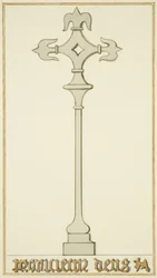 Kruis op oude grafsteen in de crypte van St John