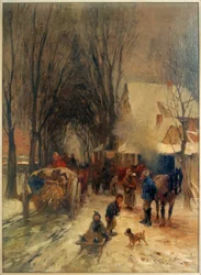 Dorpsstraat in de winter