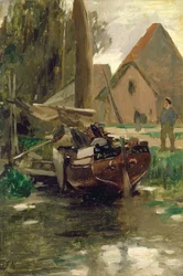 Kleine haven met een boot