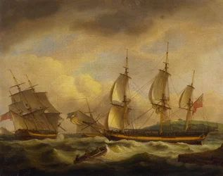 Een Koopvaardijschip in twee Posities bij een Estuarium aan de Zuidwestkust