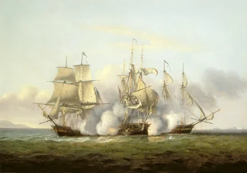HMS Gore in actie met de Franse brikken “Palinure” en “Pilade”