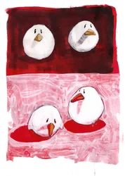Vogels op zwart en wit op rood