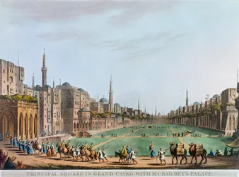 Hoofdplein in groot Caïro, met het Paleis van Murad Bey, Egypte, 1802