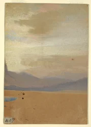 Tekening, Amerikaanse vlakte met bergketen in de verte, vóór 1872