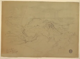 Tekening, De Grand Canyon in de regen, 1873