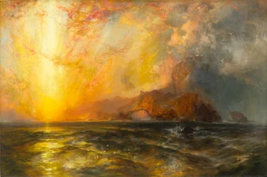 Hevig baande de rode dalende zon zich brandend een weg langs de hemel, 1875-1876
