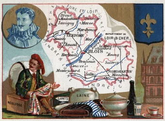 Loir-et-Cher, Centre, Frankrijk. Liquisse, handschoenen en wol. Serie over de Franse departementen. , c.1920 (chromo)