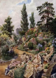 Kew Gardens: In de Rotstuin (kleur litho)