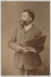Driekwartportret van Thomas Nast met palet en penseel