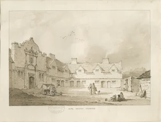 Stafford - Alms Houses: sepia tekening, nd [1837]
