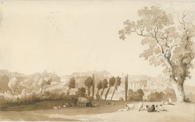 Tettenhall - Ver uitzicht vanuit het zuidoosten: potlood en wassing tekening, 30 aug 1837