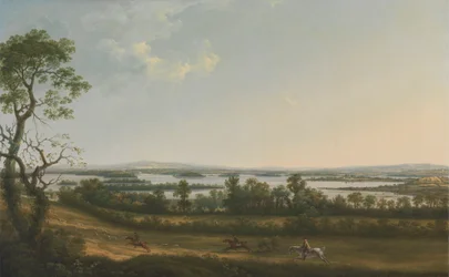 Lough Erne vanaf Knock Ninney, met Bellisle in de verte, County Fermanagh, Ierland