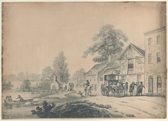 Een koets voor een herberg