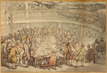 Een gesprek in de "Surgeons Hall", Old Bailey, Londen