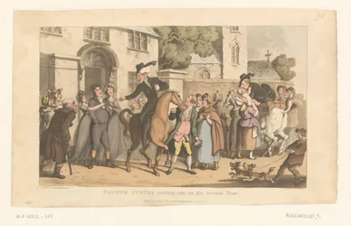 Doctor Syntax vertrekt op zijn paard uit het dorp