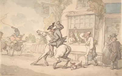 Dr. Syntax met een koppig paard voor een herberg, 18e-19e eeuw
