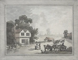 Paarden en karren op een landweggetje
