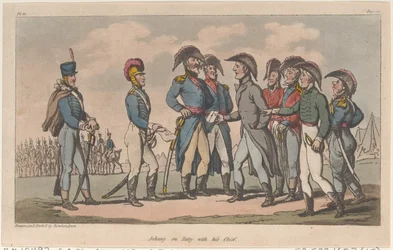 Johnny in dienst met zijn chef, uit The Military Adventures of Johnny Newcome, 1815