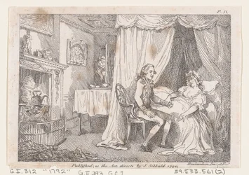Lady Booby probeert de onberispelijke Joseph te verleiden, uit The Adventures of Joseph Andrew..., 1792