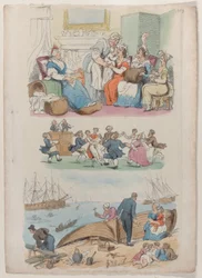 Bezoek aan een kraambed, een rondedans, uit Wereld in Miniatuur, 1816