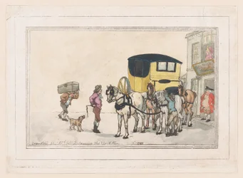 Postjongens en postpaarden bij de White Hart Inn, 15 december 1787