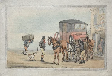 Postjongens en postpaarden bij de White Hart Inn, 1787